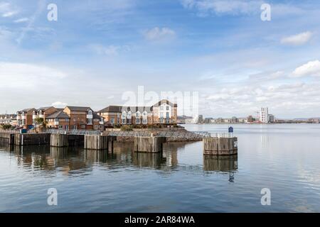 Houses on point of marina, Penarth, Cardiff Bay, Wales, UK Stock Photo