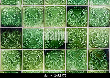 Patterned tiles on wall of house, Lagos, Algarve, Portugal Stock Photo