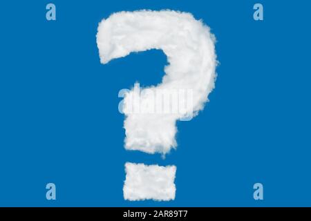 Question mark font symbol shape element made of clouds on blue background over sky Stock Photo