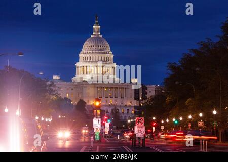 Pennsylvania Avenue and United States Capitol Building home of the USA Congress on National Mall in Washington, D.C. Stock Photo