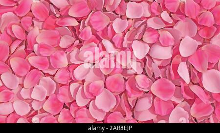 Background texture of beautiful delicate vibrant pink rose petals in random pile. Fresh rose petals Stock Photo
