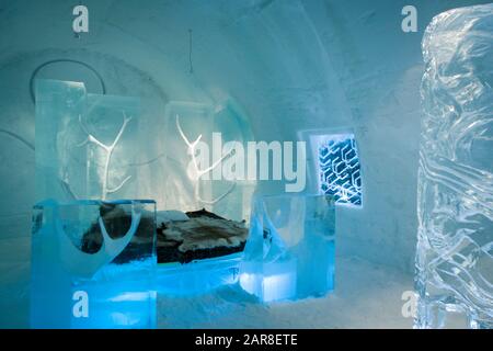 Guest room at Ice Hotel, Kiruna, Sweden Stock Photo