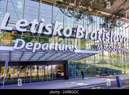 Departure terminal of Bratislava Airport (also known as M.R.Stefanik Airport). Slovak: Letisko Bratislava Stock Photo