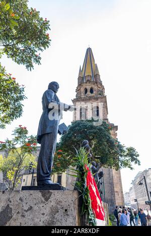Guadalajara, Jalisco, Mexico - November 23, 2019: View of the Jaliscienses Ilustres Monument, next to the  Guadalajara Cathedral Stock Photo