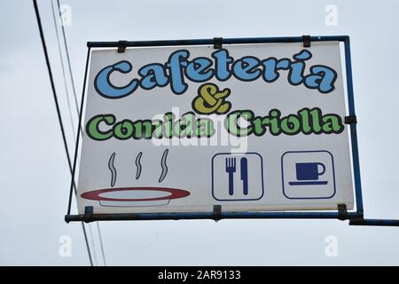 Cafeteria: Comida and Criolla (English: food and creole) in off of a rural Cuban Highway in Pinar del Rio Stock Photo