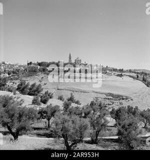 Israel 1964-1965: Jerusalem (Jerusalem), cityscape  View of the Old City from the Valley of Hinnom Annotation: Anno 2012 the Valley of Hinnom is a park, located south of Jerusalem Date: 1964 Location: Valley of Hinnom, Israel, Jerusalem Keywords: landscape parks, panoramas, cityscape Stock Photo