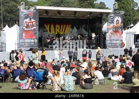 Sydney, Australia. 26 January 2020. Yabun Festival 2020 at Victoria Park, Camperdown is a celebration of Aboriginal & Torres Straight Islander Cultures. To many Aboriginal people Australia Day, which marks the anniversary of the arrival of the First Fleet is known as Invasion Day, so they have their own celebration. Credit: © Richard Milnes / Alamy Live News Stock Photo