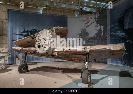 Oahu, Hawaii, USA. - January 10, 2020: Pearl Harbor Aviation Museum. Japanese airplane called zero wreck in hangar. Stock Photo