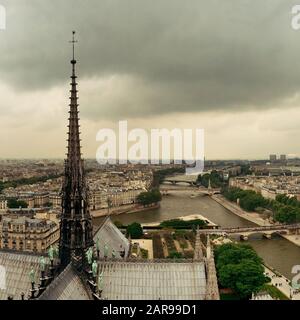 Paris rooftop panorama view from Notre-Dame Cathedral. Stock Photo