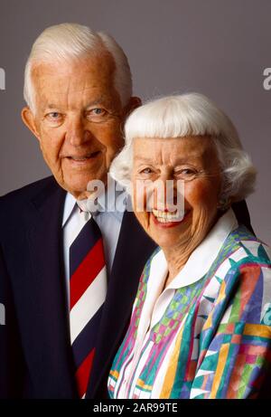 Portrait Of Grandmother And Grandfather: 80 Year Old Woman And 86 Year Old Man in Laguna Niguel, CA. MODEL RELEASE Stock Photo