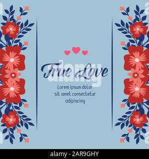 Modern true love card template design, with elegant leaf and wreath frame. Vector Stock Vector