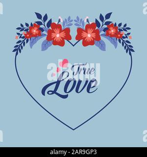 Modern true love card template design, with elegant leaf and wreath frame. Vector Stock Vector