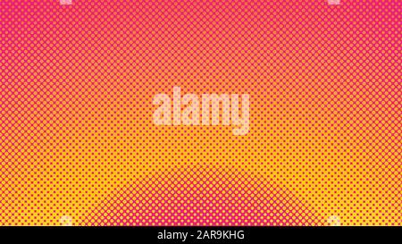 Colorful Radial Halftone Background Design Template, Pop Art, Abstract Dots Pattern Illustration, Vintage Texture Element, Retro Orange Gradation Stock Vector