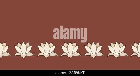 Lotus Flowers white creating Border Lily flower on brown background seamless vector repeat surface pattern Stock Vector