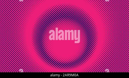 Colorful Radial Halftone Background Design Template, Pop Art, Abstract Dots Pattern Illustration, Magenta Gradation, Ring Halftone Ornament Stock Vector
