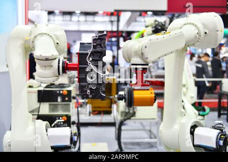 Modern robotic machine vision system in factory, Industry Robot concept . Stock Photo