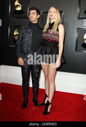 January 26, 2020, Los Angeles, California, USA: Musician JOE JONAS and actress wife SOPHIE TURNER arrive for the 62nd Annual Grammy Awards held at Staples Center. (Credit Image: © AdMedia via ZUMA Wire) Stock Photo