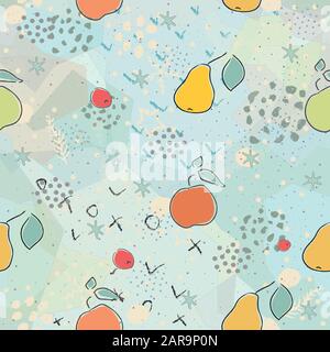 Cute Background with pears, apples and dots. Stock Vector