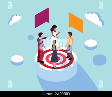 group of people celebrating and target shooting vector illustration design Stock Vector