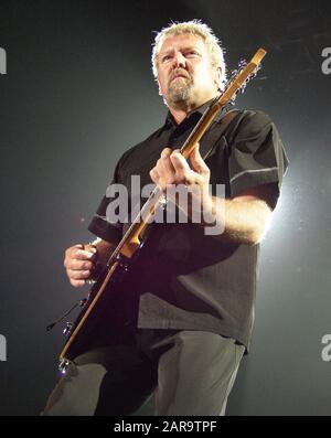 OCTOBER 13: Alex Lifeson of RUSH performs during the Vapor Trails Tour at Philips Arena in Atlanta, Georgia on October 13, 2002. CREDIT: Chris McKay / MediaPunch Stock Photo