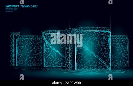Oil tank fuel container. Gasoline refinery plant industry. Energy technology 3D low poly business concept. Chemical petrol production design vector Stock Vector