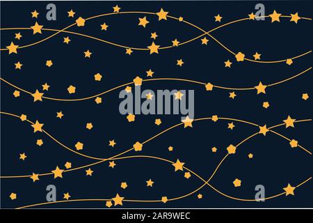 Yellow stars and yellow lines on the blue cosmos. Stock Vector