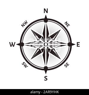 Compass wind rose icon of round navigational device Stock Vector