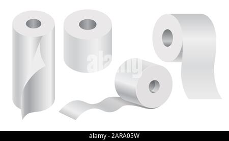 White toilet paper rolls and kitchen towel mock up set Stock Vector
