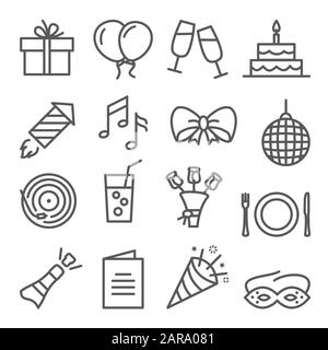 Event line icons set on white background Stock Vector