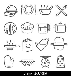 Cooking line icons set on white background Stock Vector