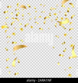 Abstract background with many falling gold tiny confetti pieces. Vector background with gold confetti. Stock Vector