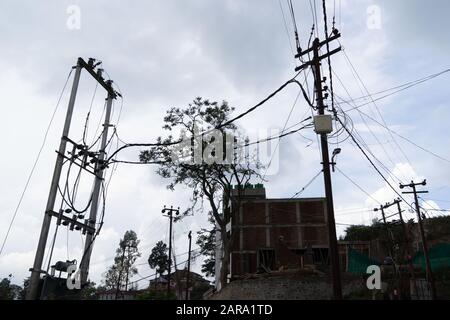 Electricity transmission poles, Almora, Uttarakhand, India, Asia Stock Photo