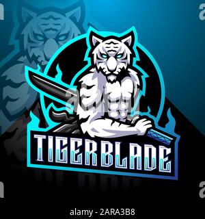 White tiger with blade esport mascot logo Stock Vector