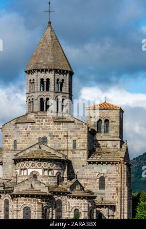 Romanesque church of Saint Nectaire, regional natural park of the Auvergne volcanoes, Puy de Dome, Auvergne, France Stock Photo