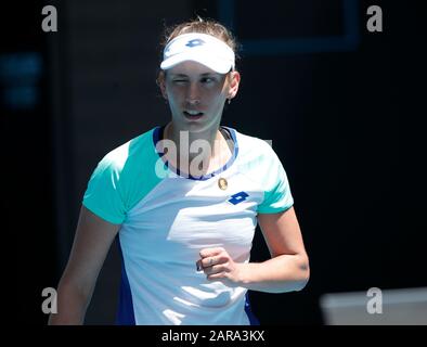 Melbourne Park, Melbourne, Victoria, Australia. 27th Jan, 2020. Australian Open Tennis, Day 8; Elise Mertens of Belgium during her match against Simona Halep of Romania Credit: Action Plus Sports/Alamy Live News Stock Photo