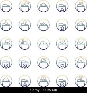 Folder gradient icon set. Vector and Illustration. Stock Vector