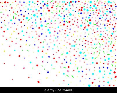 Confetti of light backgrounds. Confetti new background fresh. Colored hexagons, stars, ovals particles. Stock Vector