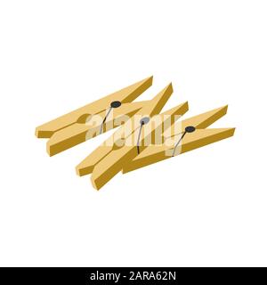 Set of clothespins isolated on a white background. Vector flat illustration Stock Vector