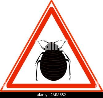 Flea warning sign on a white background. Symbol of protection against parasites. Design of danger flea symbol. Pest insect control service. Vector Stock Vector