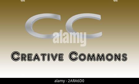 Creative Commons title below a 3D illustration of the initials CC, over a brown gradient background. Stock Photo