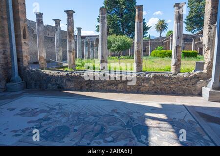 House of the faun with Alexander the Great battle mosaic of Pompeii (Pompei). Ancient Roman city in Pompei, Province of Naples, Campania, Italy. Stock Photo