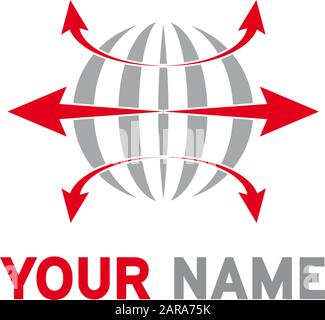 Vector sign globe with arrows. Shipments and exports Stock Vector