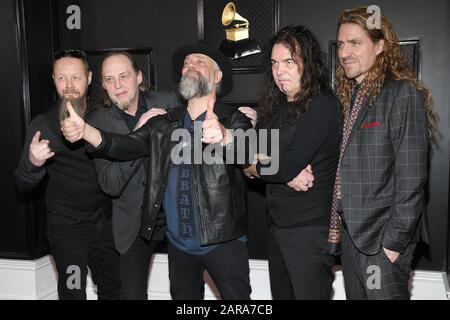 Los Angeles, CA, USA. 26th Jan 2020. Jan Lindh, Lars Johansson, Leif Edling, Bjšrkman, Johan LŠngqvist of Candlemass arrive at the 62nd Annual Grammy Awards red carpet held at the Staples Center on January 26, 2020 in Los Angeles, California, United States. (Photo by Sthanlee B. Mirador/Sipa USA) Credit: Sipa USA/Alamy Live News Stock Photo