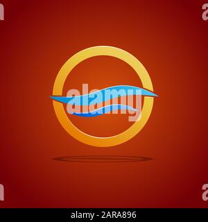 Vector sign waves in the circle on orange background Stock Vector
