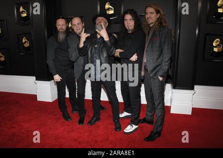 Los Angeles, CA, USA. 26th Jan 2020. Jan Lindh, Lars Johansson, Leif Edling, Bjšrkman, Johan LŠngqvist of Candlemass arrive at the 62nd Annual Grammy Awards red carpet held at the Staples Center on January 26, 2020 in Los Angeles, California, United States. (Photo by Sthanlee B. Mirador/Sipa USA) Credit: Sipa USA/Alamy Live News Stock Photo