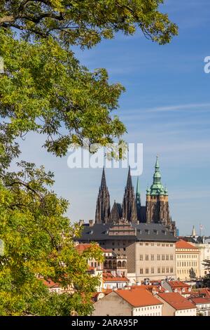 View from Strahov Monastery to Prague Castle and St. Vitus Cathedral, Prague, Bohemia, Czech Republic, Europe Stock Photo