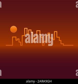 Vector city line, sunset Stock Vector