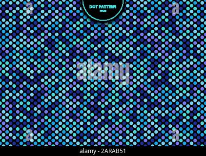 Abstract seamless dots pattern blue color on black background. Polka dot stripe graphic design. Vector illustration Stock Vector