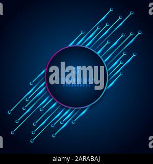 Abstract modern digital technology concept circle frame with circuit board diagonal element on blue background. Vector illustration Stock Vector
