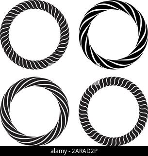 Set of four round marine rope frames isolated on the white background for decoration in marine style. Stock Vector